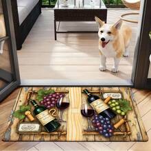 Rustic Wine-Themed Doormat With Wooden Plank Background, Green Wine Bottles, Red Wine Glasses, Grapes, Grape Leaves & Cork - Cozy Inviting Entrance Decor For Home, Ideal For Wine Lovers - 彩色 - 查看 4