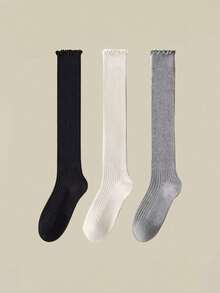 1/3/5 perechi de șosete pentru femei cu volane simple, culoare Merino, potrivite pentru purtare zilnică cu pantofi plați, pentru toate anotimpurile