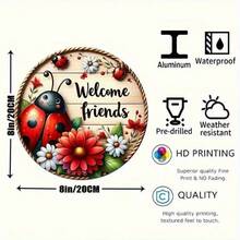 1pc Rustic Ladybug Welcome Sign – Charming Garden-Style Wall Hanging With Colorful Flowers & Vibrant Illustrations - 彩色 - 查看 6