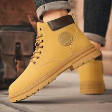 2025新款男士摩托车靴、休闲高帮运动鞋、真皮工装靴、防水骑行靴 - 黃色 - 查看 4
