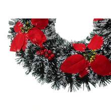 Corona di Natale da 43 cm con fiori rossi e foglie verdi, decorazione natalizia per la porta