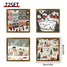 1pc 2D Flat Winter Themed Wooden Wall Art - Snowy Town Scene With Holiday Atmosphere, Christmas Festive Wall Decor, Charming Rural Landscape, Holiday Living Room Decoration - Wood Panel Painting-square - View 9