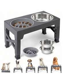 Adjustable Dog Bowl - Raised Feeder For Medium/Large Dogs, Multi-Height Settings, Non-Slip Wide Base, Neck-Friendly Feeding Station - Multicolor - View 2