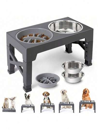 Adjustable Dog Bowl - Raised Feeder For Medium/Large Dogs, Multi-Height Settings, Non-Slip Wide Base, Neck-Friendly Feeding Station