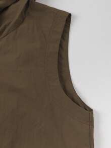 大码女式春季无袖背心外套，带帽拉链，隐藏式口袋，可调节下摆，轻盈梭织面料，百搭户外时尚单品 - 咖啡棕 - 查看 10