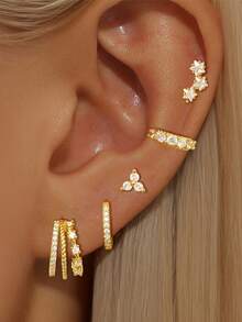 5 Stücke klassische 24 Karat vergoldete kubische Zirkonia Manschetten Ohrringe für Frauen, Zirkonia Creolen Ohrringe für Frauen, Stern Ohrstecker Set