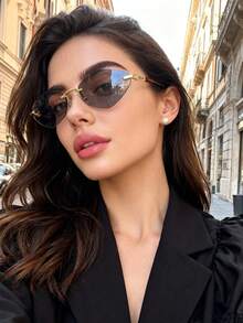 一副秋冬时尚精致女士眼镜，复古多边形无框眼镜，适合家庭出游、旅行、海滩、音乐节和日常佩戴 - 黑灰色 - 查看 3