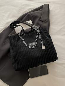 轻便、商务休闲、时尚大容量简约风格毛绒单肩手提包，适合上学、旅行、购物、约会，是送给年轻女孩、女大学生、职场新人和白领的理想礼物。 - 黑色 - 查看 7