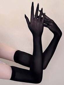 1pc 3D Ultra-Seamless Fingerless Glove, Sheer Stockings Arm Cover Long Sleeve Bride Wedding Dress - Đen 2 - Xem 1