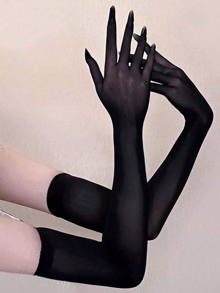 1pc 3D Ultra-Seamless Fingerless Glove, Sheer Stockings Arm Cover Long Sleeve Bride Wedding Dress - Đen 2 - Xem 1