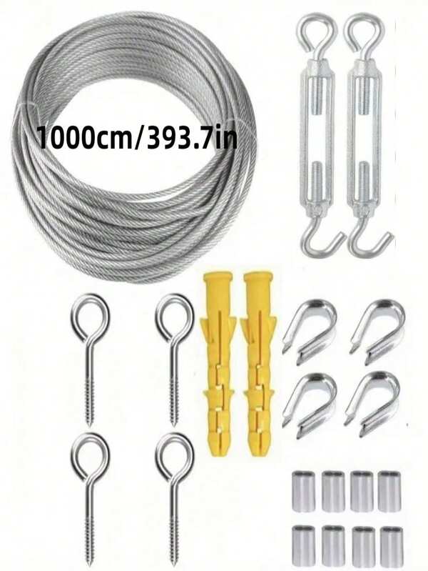 Kit de cabo de aço inoxidável para serviços pesados para jardim, cerca, barraca, corda de limpeza externa, corrimão, cabo de aço, cabo de aço revestido de PVC