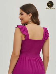Women's Plus Size Long Dress, Three Marias Style, Elegant Evangelical Fashion, Party Dress, Sleeveless, Strapless, Ruffled, Dune - 玫瑰紅 - 查看 6