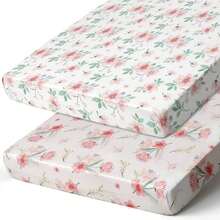 2 包超柔软针织 Pack N Play 床单，弹性便携式/迷你婴儿床床单，适合男孩和女孩，适用于 Pack N Plays 和舒适时尚的游戏床床单，印有可爱动物图案