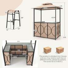 3 PCS Patio Bar Set W/ Tempered Glass Bar Table Metal Storage Shelves For Garden - 預設 - 查看 2