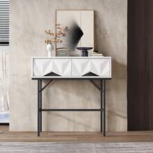 Modern And Elegant Console Table, Three-Dimensional Geometric Hollow Drawer Design, For Entryway And Living Room (White + Gold Legs) - White+Black + MDF - View 5