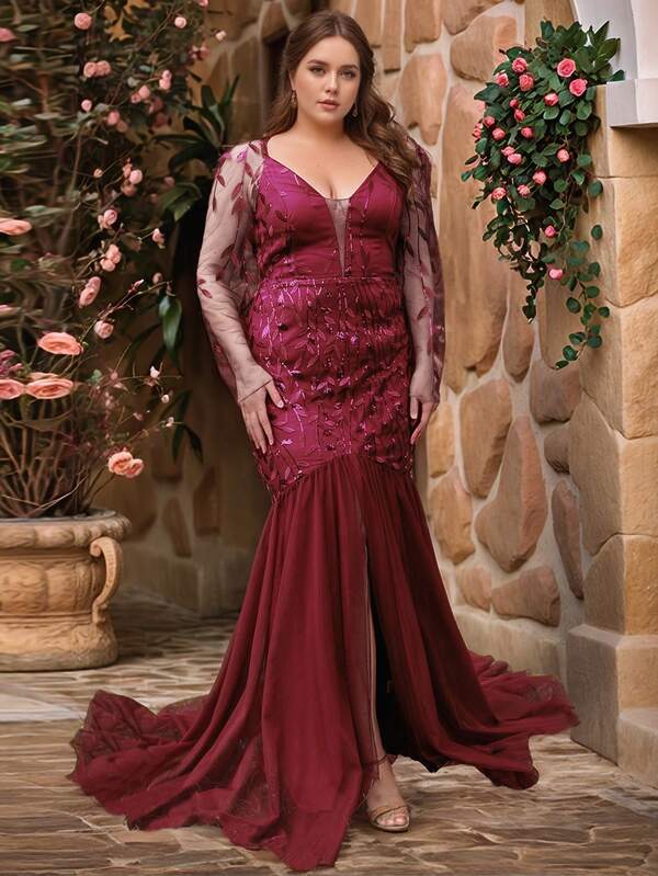 Abito da donna elegante e raffinato, con inserti in rete, scollo a spacco anteriore e parte posteriore corta, maniche lunghe in rete, adatto per matrimoni, eventi formali, feste, balli di fine anno, cene di gala, primavera, estate, autunno