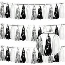 3P Metallic Fringe Tassel Banner Garland Foil Tinsel Streamer Wall Hanging Curtain Backdrop Banner For Parade Floats, Graduation Decorations, Father's Day Party Decoration(Silver)Halloween Christmas New Year - 黑色 銀色 白色 - 查看 12