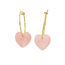 1pair Heart Shaped Earrings Natural Stone Rose Quartz Amethyst Stainless Steel Earring Fashion Jewelry Gift For Women - Heart-shaped Hoop Earrings - View 6