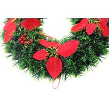 Corona di Natale da 43 cm con fiori rossi e foglie verdi, decorazione natalizia per la porta