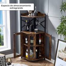 Mueble de Almacenamiento de Esquina de Estilo Industrial y Rústico con Puertas de Malla - Unidad de Esquina Multicapa para la Organización de Sala de Estar y Cocina - Camel - Ver 2