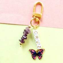 1pc Crystal Pendant Keychain, Pink Quartz/Amethyst/Yellow Quartz/Lapis Lazuli, Alloy Charm, Customizable Letter Bead, Christmas Gift/Birthday Gift/Personalized Gift - Crystal Pendant Keychain - View 32