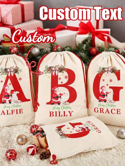 Personalized Custom Gift Bags, Custom Name Santa Sack - Personalized Christmas Gift Bag With Festive Desig, Personalized Christmas Drawstring Gift Bag, Polyester Santa Sack With Custom Name And Initials, Must-Have Gift Bags, Perfect Gifts For Family And Friends Christmas Gifts Are Perfect For Giving On Special Occasions Such As Christmas