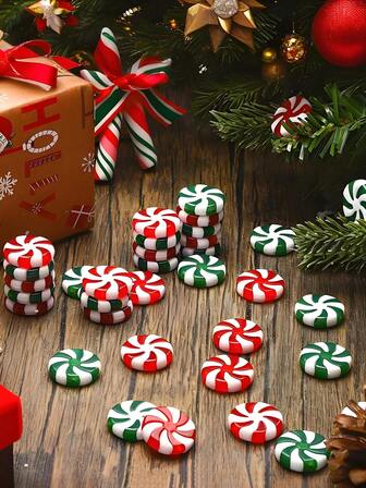 20/40pcs Candy Cane Christmas Decorations, Christmas Fake Candy Peppermint Candy Ornaments Red And Green Christmas Candy Ornaments For Xmas Holiday Decor Party Favors Crafts Gift