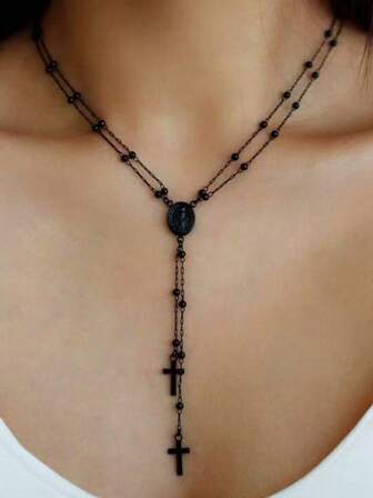 قلادة طراز جوثيك من الصليب واللؤلؤ، قلادة خفيفة الوزن فاخرة بتصميم فريد من نوعه