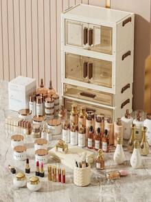 Großer Milchweißer Luxus Acryl Make-up Organizer Box, Mehrstöckige Schubladen + Obere Ablage, Staubdichte Transparente Kosmetik Aufbewahrungsbox, Exquisite Aufbewahrung für den Schreibtisch