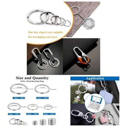 60 Pcs Metal Key Chain Rings Kit, O Ring Multi - Purpose Flat Split Keychain Rings Assortment 20 Mm, 25 Mm, 30 Mm, 35 Mm, 38 Mm, Car Keys, Home Car Keys, Attachments Keys Pendants