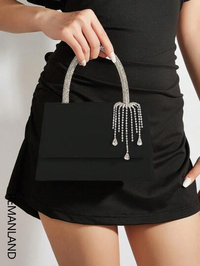 REMANLAND Błyszcząca wieczorowa kopertówka, elegancka modna kopertówka, torebka zdobiona kryształkami, damska torebka na wesele