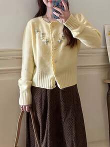 Women Knit Tops - Màu vàng - Xem 2