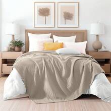 Elegant Comfort 1pc Soft Waffle Weave Throw Blanket , Lightweight Summer Blanket For Hot Sleepers, Full, Queen, King, Twin, And Twin XL Size Bed Breathable Cozy Warm Woven Textured Blankets For Couch, Bed, Sofa, Home Décor, Christmas Decorations Gifts, Cozy Winter Styles, Holiday Décor - 亞麻布 - 查看 4