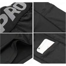 Pantalones Cortos de Compresión Deportiva para Hombre 2 Piezas con Bolsillos Ajusta Perfectamente, Adecuado para Correr, Gimnasio, Ciclismo - Azul marino-Blanco - Ver 8