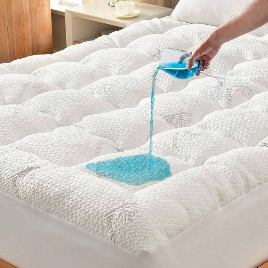 Premium Waterproof Mattress Topper, Breathable Mattress Pad, Rayon From Bambo Bed Protector, Deep Pocket Sheet Cover 821 - 加大雙人床 + 白色 - 查看 1