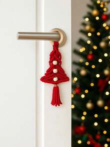 1pc Christmas Macrame Tree Ornament Set, Multi-Color Handwoven Christmas Ornaments With Wooden Rings, Wooden Beads And Tassels, Christmas Tree Holiday Doorknob Hanger, Holiday Home Decor, Christmas Party Decorations, Mantel Decorations Christmas Decorations Room Decor Winter