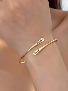 1pc Customizable Double Name Stainless Steel Bracelet, Personalized Minimalist Style, Christmas Gift, Mother's Day Gift