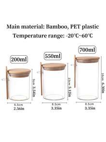1pc Clear Food Storage Jar With Airtight Bamboo Lid & Spoon, Minimalist Coffee Canister For Beans, Tea, Sugar, Modern Kitchen Countertop Decor & Pantry Organization - Transparent - View 6