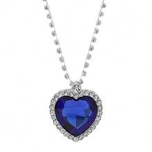 Fashion Love Wedding Blue Rhinestone Zirconia Pendant Women's Necklace Heart Of Ocean Heart Forever Pendant