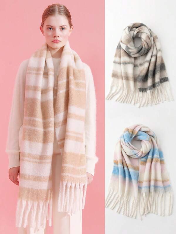 1 pieza Bufanda cálida y a prueba de viento, con estilo Maillard esponjoso y acogedor, adecuada para uso diario, ir y venir, al aire libre, en casa, viajes, como regalo, accesorio versátil para mujer, otoño/invierno