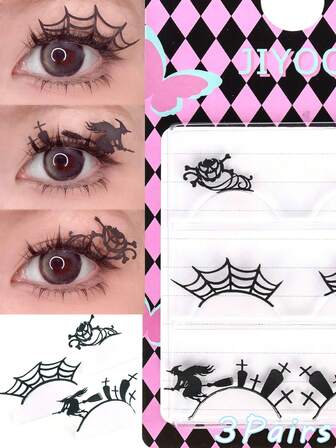 3 Pairs Artistic Paper Cut False Eyelashes, Exaggerated Design For Performance, Stage, Halloween, 12mm