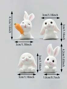 Mini 7-Piece White Rabbit Table Decoration-Perfect Easter And Party Decoration, Without Power Supply Cartoon Animals Cute Rabbit Gardening Fleshy Accessories Carrot Cute Rabbit Micro-Landscape Resin Ornaments.