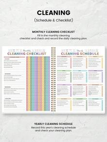 BUBU 2025 Planner Daily Cleaning Schedule, Household Chores, Daily/Weekly/Monthly Cleaning Checklist, Office Supplies, Mom's Home Notes, Adult Calendar, Black & White Efficient Cleaning Plan Cleaning Notebook, School & Office Supplies, Back To School - Multicolor - View 5