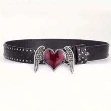 1PC Pink Heart-Shaped Wing Punk Belt For Women, Jeans And Accessories,  And Versatile Belt - Black - View 1