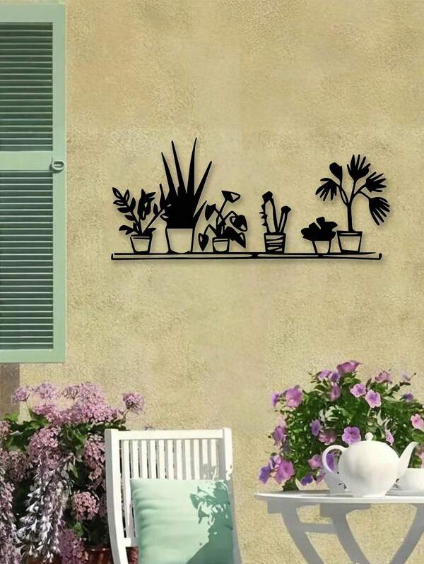 1 peça de decoração de parede em metal com tema de jardim de flores - Sem eletricidade, sem penas, silhueta decorativa para parede, para uso interno e externo - Presentes com tema de jardim para o Dia de Ação de Graças e Natal, para amantes de plantas, enfeites de Natal.