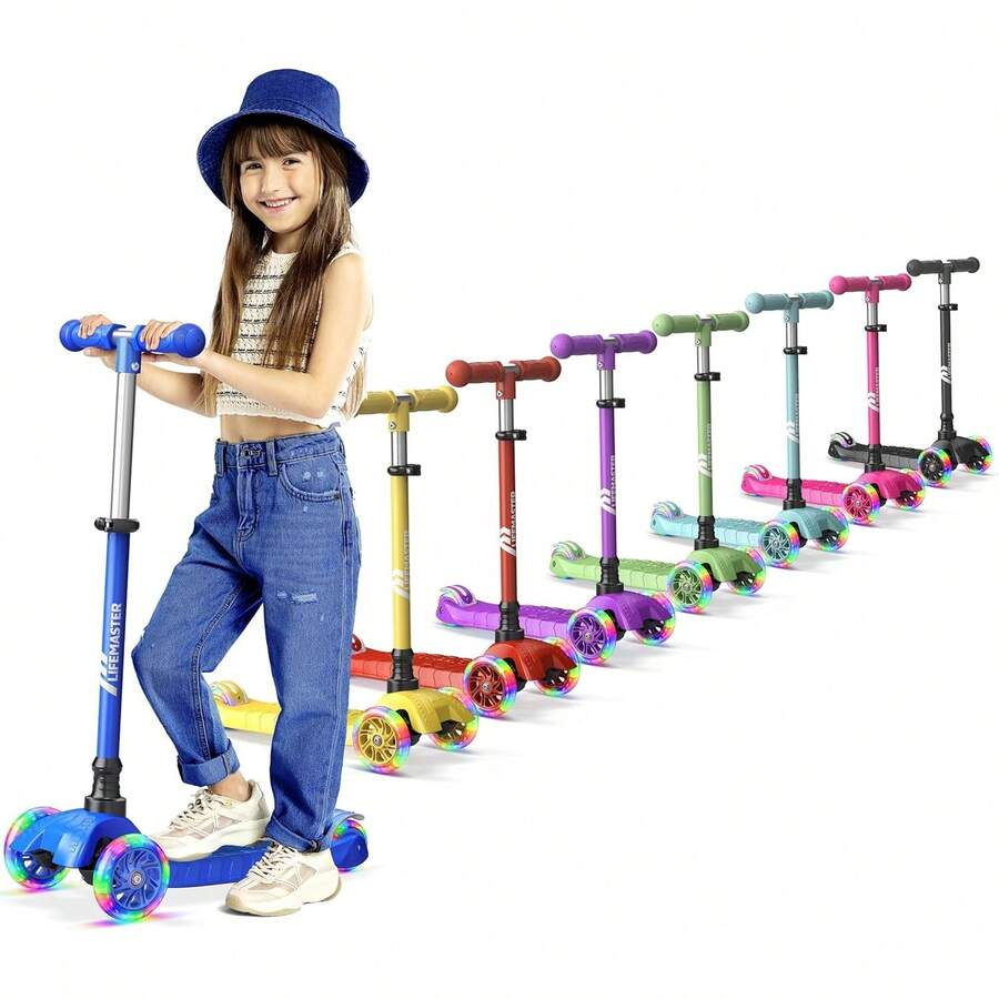 Patinete para niños – Patinete de 3 ruedas para niños y bebés – Luces LED en las ruedas que se iluminan al rodar – Manillar ajustable – Interior y exterior - por Lifemaster - Rojo - - Ver 1