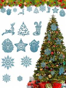 20 pièces - Décorations de flocons de neige bleus Ornements pour sapin de Noël Flocons de neige en plastique pailleté dorés Chaussettes Renne Père Noël Bonhomme de neige Divers pour un monde d'hiver féerique Nouvel An Noël Arbre, fournitures de fête, décorations pour la maison, décorations de chambre, décorations de fête, décorations de sapin de Noël, ameublement intérieur et extérieur - Bleu