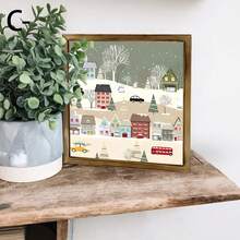 1pc 2D Flat Winter Themed Wooden Wall Art - Snowy Town Scene With Holiday Atmosphere, Christmas Festive Wall Decor, Charming Rural Landscape, Holiday Living Room Decoration - Wood Panel Painting-square - View 6