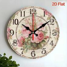 1pc 10-Inch Rustic Farmhouse Pink Roses Wooden Wall Clock - Vintage Floral Beige Background With Black Hands & Red Second Hand, Silent Quartz Movement, Easy-To-Read Large Numerals, Durable Wood Construction Kitchen Bedroom Living Room Bathroom Office Decor, AA Battery Operated (Not Included) - Elegant Home Décor & Functional Timepiece, Wall Clock Living Room Large Size, Modern Wall Clock, Kitchen Wall Clock, Kitchen Clock Wall Clock, Living Room Decor And Accessorie, Wall Clock - 10*10in - View 3