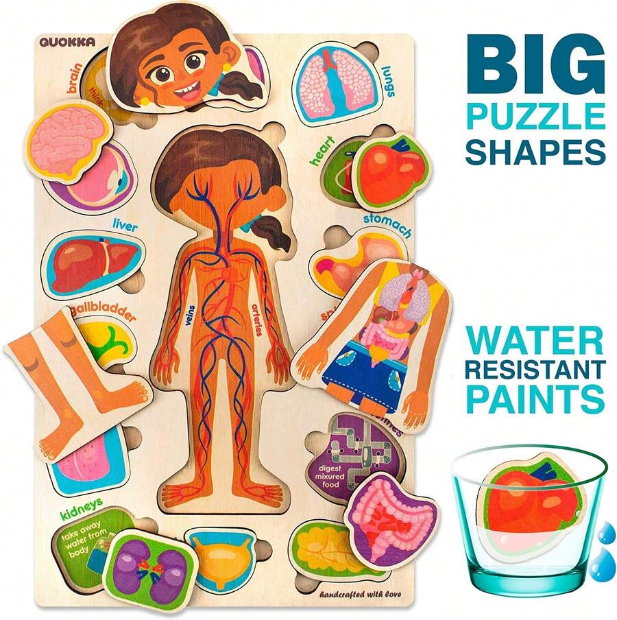 QUOKKA Puzzles For Kids – Montessori Puzzles For Toddlers 3-5 – Preschool Game Learning Human Body Parts Anatomy Skeleton – Educational Toys For Boy & Girl - Các bộ phận cơ thể - Xem 1